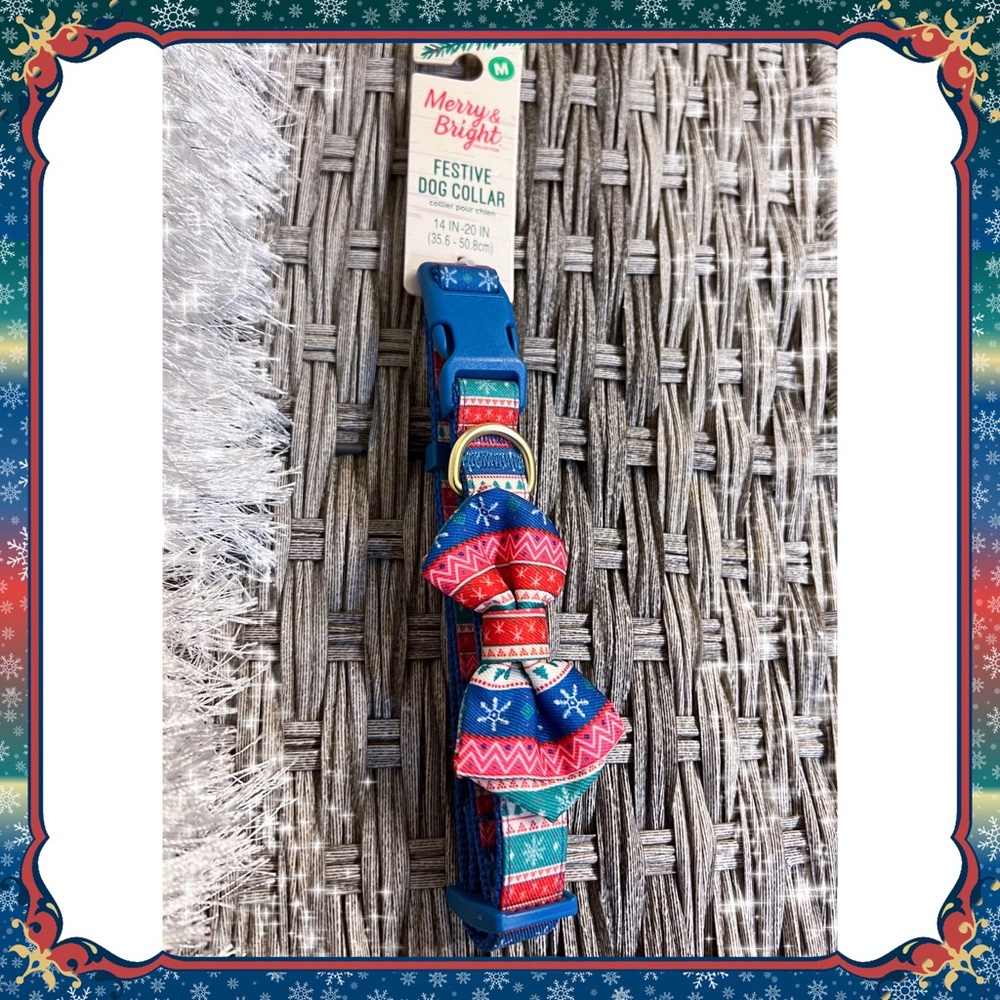 M Petsmart Blue Green Red Bow Tie Dog Collar Snowflake Holiday Christmas MEDIUM